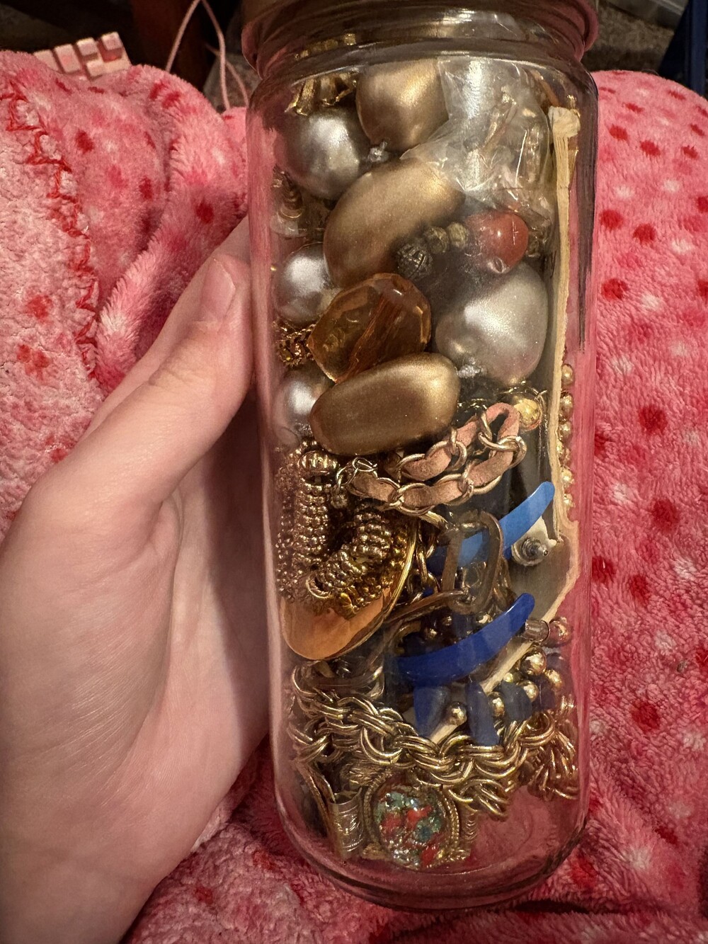 Assorted Jewelry Jar with Mixed Jewelry Pieces in Glass Container